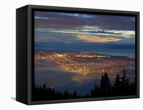 City from Grouse Mountain at Sunset, North Vancouver, Vancouver, Canada-Lawrence Worcester-Framed Premier Image Canvas