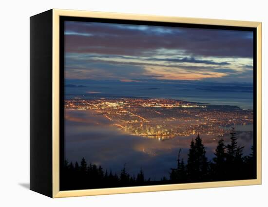 City from Grouse Mountain at Sunset, North Vancouver, Vancouver, Canada-Lawrence Worcester-Framed Premier Image Canvas