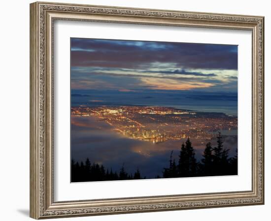 City from Grouse Mountain at Sunset, North Vancouver, Vancouver, Canada-Lawrence Worcester-Framed Photographic Print