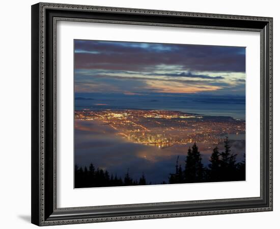 City from Grouse Mountain at Sunset, North Vancouver, Vancouver, Canada-Lawrence Worcester-Framed Photographic Print