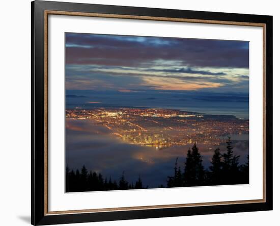 City from Grouse Mountain at Sunset, North Vancouver, Vancouver, Canada-Lawrence Worcester-Framed Photographic Print