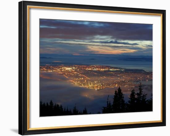 City from Grouse Mountain at Sunset, North Vancouver, Vancouver, Canada-Lawrence Worcester-Framed Photographic Print