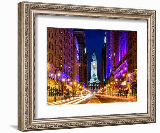 City Hall and Avenue of the Arts by Night, Philadelphia, Pennsylvania, United States-Philippe Hugonnard-Framed Photographic Print