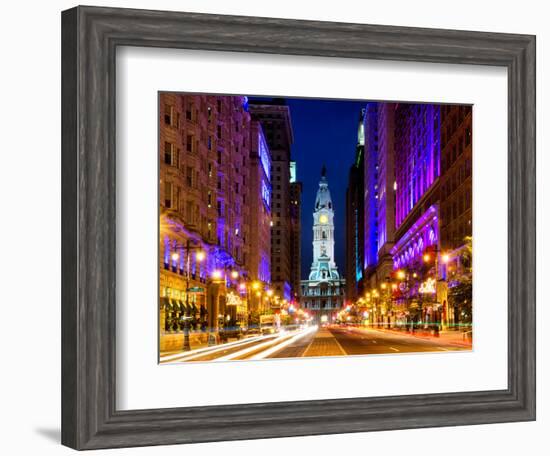 City Hall and Avenue of the Arts by Night, Philadelphia, Pennsylvania, United States-Philippe Hugonnard-Framed Photographic Print