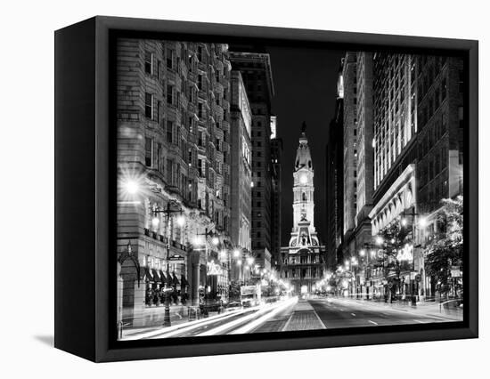 City Hall and Avenue of the Arts by Night, Philadelphia, Pennsylvania, US, White Frame-Philippe Hugonnard-Framed Stretched Canvas