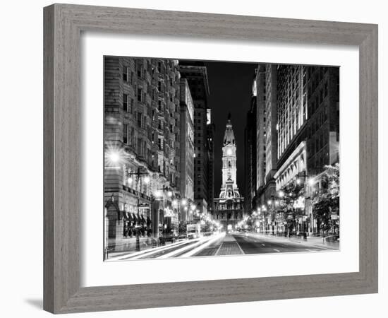 City Hall and Avenue of the Arts by Night, Philadelphia, Pennsylvania, US, White Frame-Philippe Hugonnard-Framed Art Print