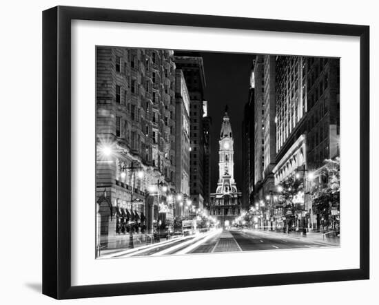 City Hall and Avenue of the Arts by Night, Philadelphia, Pennsylvania, US, White Frame-Philippe Hugonnard-Framed Art Print