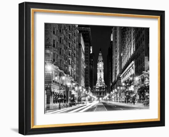 City Hall and Avenue of the Arts by Night, Philadelphia, Pennsylvania, US, White Frame-Philippe Hugonnard-Framed Art Print