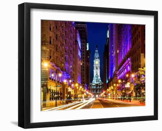 City Hall and Avenue of the Arts by Night, Philadelphia, Pennsylvania, US, White Frame-Philippe Hugonnard-Framed Art Print