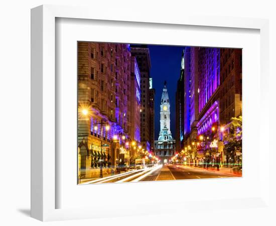 City Hall and Avenue of the Arts by Night, Philadelphia, Pennsylvania, US, White Frame-Philippe Hugonnard-Framed Art Print