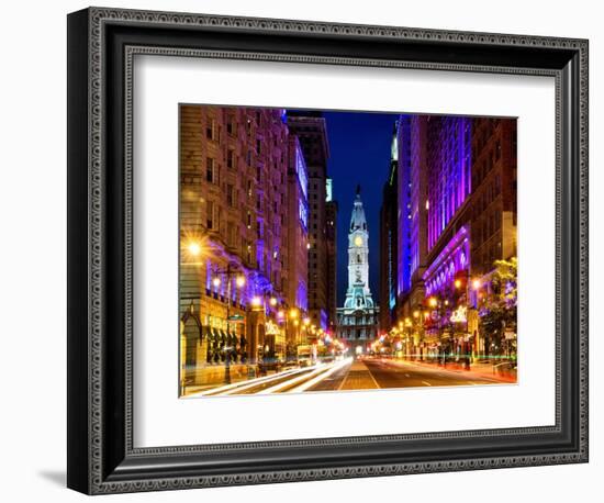 City Hall and Avenue of the Arts by Night, Philadelphia, Pennsylvania, US, White Frame-Philippe Hugonnard-Framed Art Print