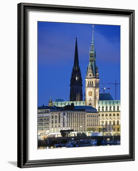 City Illuminated at Night on Lake Binnenalster, Hamburg, Germany, Europe-Christian Kober-Framed Photographic Print