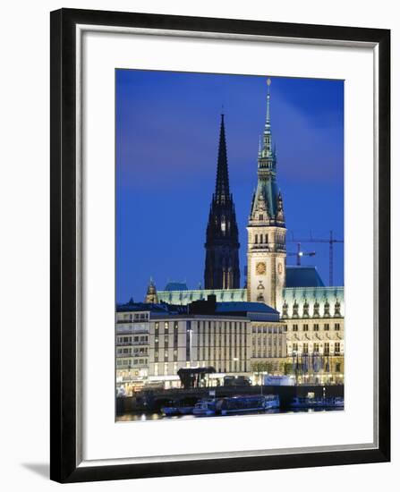 City Illuminated at Night on Lake Binnenalster, Hamburg, Germany, Europe-Christian Kober-Framed Photographic Print