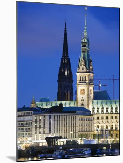 City Illuminated at Night on Lake Binnenalster, Hamburg, Germany, Europe-Christian Kober-Mounted Photographic Print