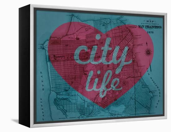 City Life - 1876, San Francisco 1876, California, United States Map-null-Framed Premier Image Canvas