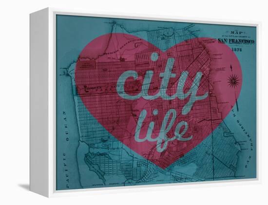 City Life - 1876, San Francisco 1876, California, United States Map-null-Framed Premier Image Canvas