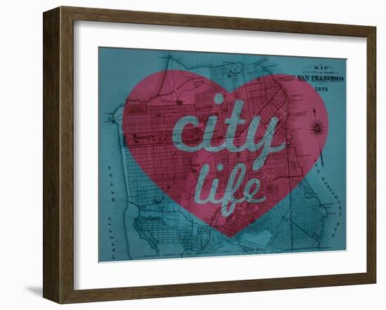 City Life - 1876, San Francisco 1876, California, United States Map-null-Framed Giclee Print