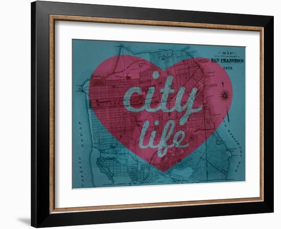 City Life - 1876, San Francisco 1876, California, United States Map-null-Framed Giclee Print