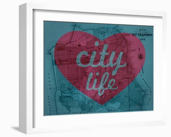 City Life - 1876, San Francisco 1876, California, United States Map-null-Framed Giclee Print