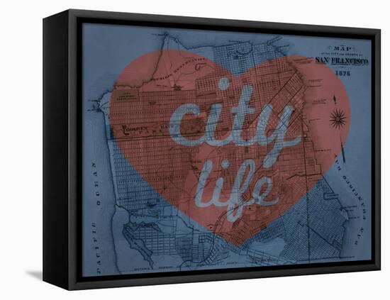 City Life - 1876, San Francisco 1876, California, United States Map-null-Framed Premier Image Canvas