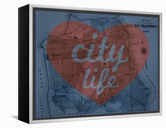 City Life - 1876, San Francisco 1876, California, United States Map-null-Framed Premier Image Canvas