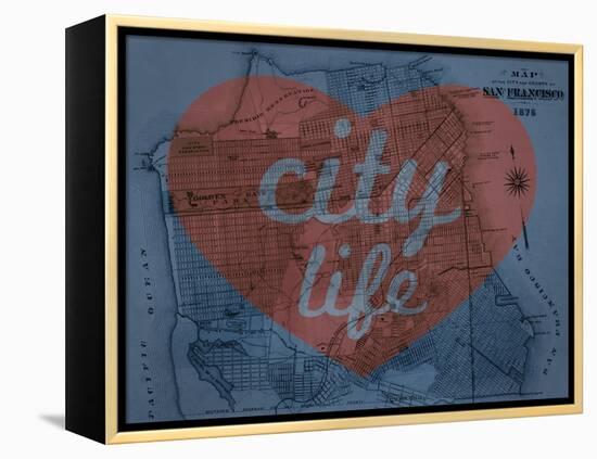 City Life - 1876, San Francisco 1876, California, United States Map-null-Framed Premier Image Canvas