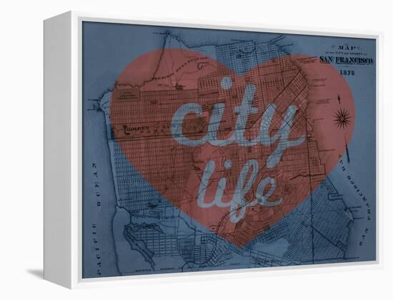 City Life - 1876, San Francisco 1876, California, United States Map-null-Framed Premier Image Canvas