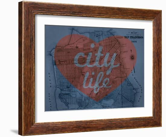 City Life - 1876, San Francisco 1876, California, United States Map-null-Framed Giclee Print