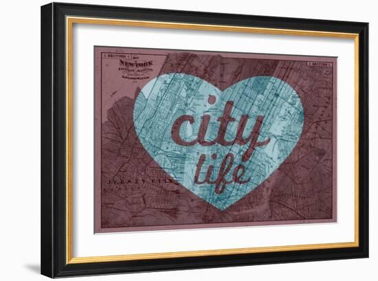 City Life - 1891, New York, Map, Brooklyn, Jersey City, New York, United States Map-null-Framed Giclee Print