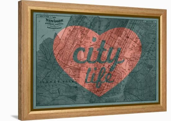 City Life - 1891, New York, Map, Brooklyn, Jersey City, New York, United States Map-null-Framed Premier Image Canvas