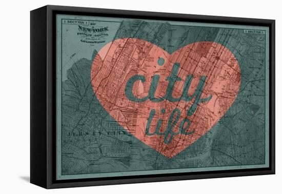 City Life - 1891, New York, Map, Brooklyn, Jersey City, New York, United States Map-null-Framed Premier Image Canvas