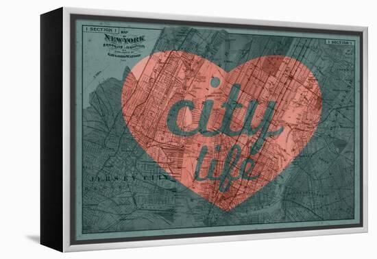 City Life - 1891, New York, Map, Brooklyn, Jersey City, New York, United States Map-null-Framed Premier Image Canvas