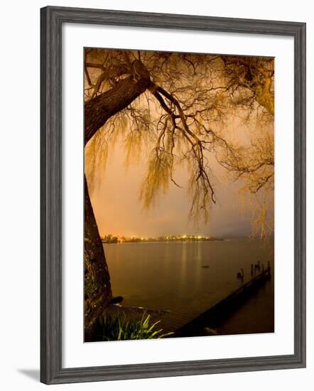 City Lights across Lake Rotorua, Rotorua, Bay of Plenty, North Island, New Zealand-David Wall-Framed Photographic Print