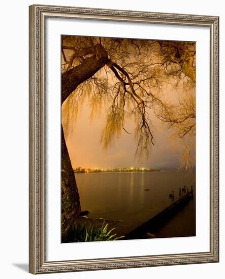 City Lights across Lake Rotorua, Rotorua, Bay of Plenty, North Island, New Zealand-David Wall-Framed Photographic Print