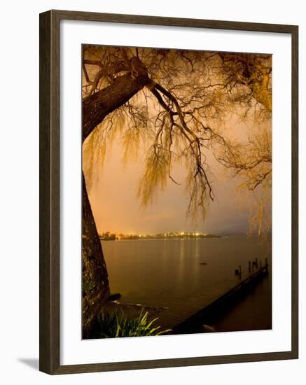 City Lights across Lake Rotorua, Rotorua, Bay of Plenty, North Island, New Zealand-David Wall-Framed Photographic Print