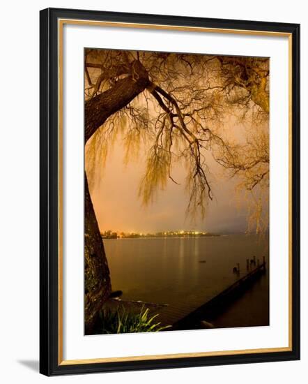 City Lights across Lake Rotorua, Rotorua, Bay of Plenty, North Island, New Zealand-David Wall-Framed Photographic Print