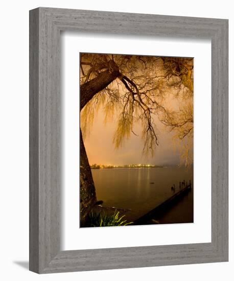 City Lights across Lake Rotorua, Rotorua, Bay of Plenty, North Island, New Zealand-David Wall-Framed Photographic Print