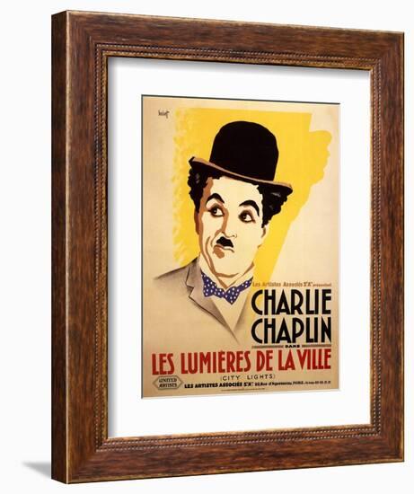 City Lights, French Movie Poster, 1931-null-Framed Premium Giclee Print