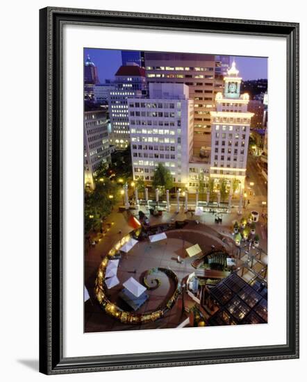 City Lights from Above Pioneer Courthouse Square in Downtown Portland, Oregon, USA-Janis Miglavs-Framed Photographic Print