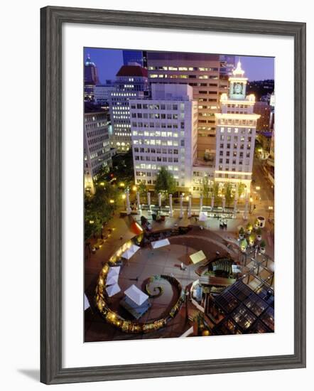 City Lights from Above Pioneer Courthouse Square in Downtown Portland, Oregon, USA-Janis Miglavs-Framed Photographic Print
