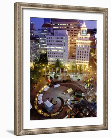 City Lights from Above Pioneer Courthouse Square in Downtown Portland, Oregon, USA-Janis Miglavs-Framed Photographic Print