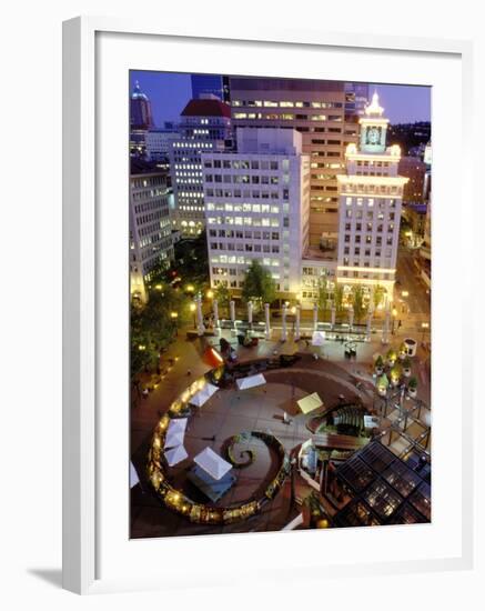 City Lights from Above Pioneer Courthouse Square in Downtown Portland, Oregon, USA-Janis Miglavs-Framed Photographic Print