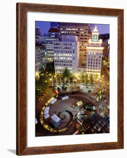 City Lights from Above Pioneer Courthouse Square in Downtown Portland, Oregon, USA-Janis Miglavs-Framed Photographic Print