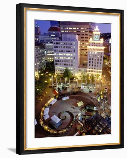 City Lights from Above Pioneer Courthouse Square in Downtown Portland, Oregon, USA-Janis Miglavs-Framed Photographic Print