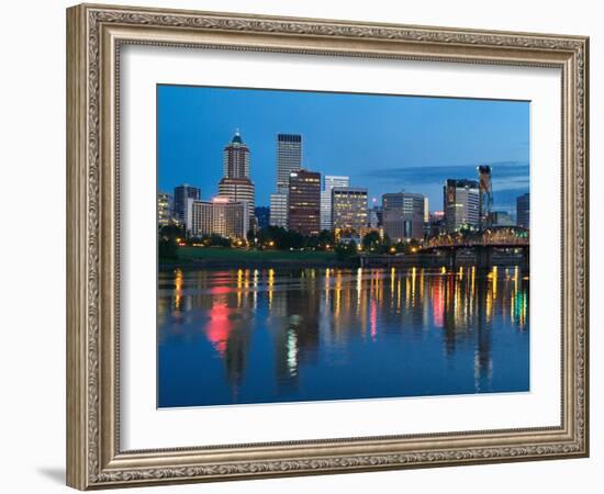 City Lights Glowing at Night, Portland, Oregon, USA-Janis Miglavs-Framed Photographic Print