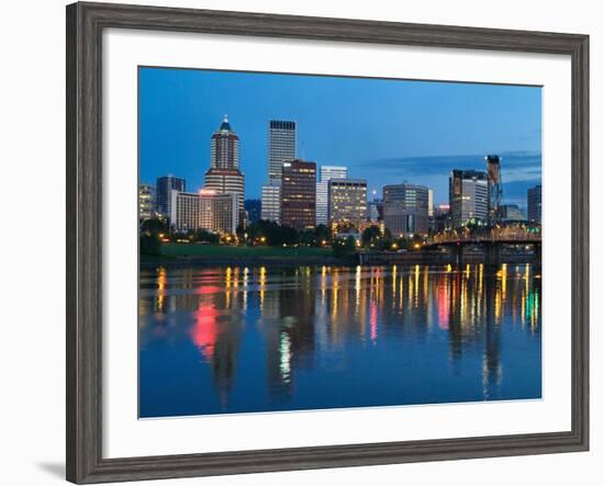 City Lights Glowing at Night, Portland, Oregon, USA-Janis Miglavs-Framed Photographic Print