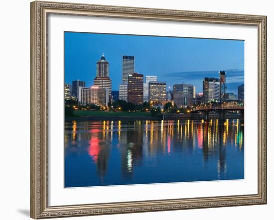 City Lights Glowing at Night, Portland, Oregon, USA-Janis Miglavs-Framed Photographic Print