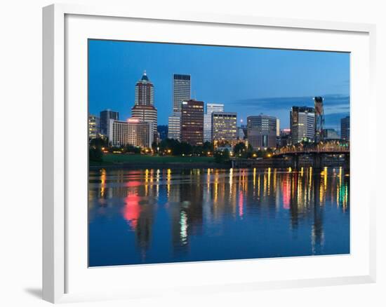 City Lights Glowing at Night, Portland, Oregon, USA-Janis Miglavs-Framed Photographic Print