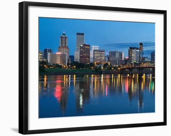 City Lights Glowing at Night, Portland, Oregon, USA-Janis Miglavs-Framed Photographic Print