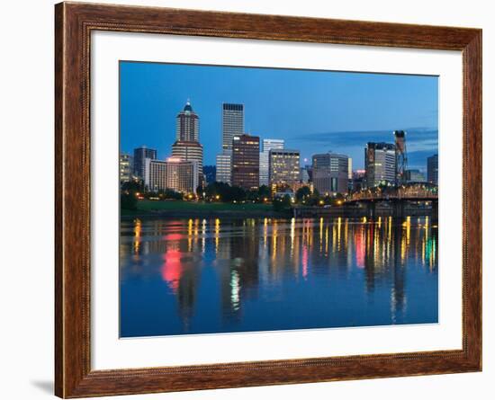 City Lights Glowing at Night, Portland, Oregon, USA-Janis Miglavs-Framed Photographic Print